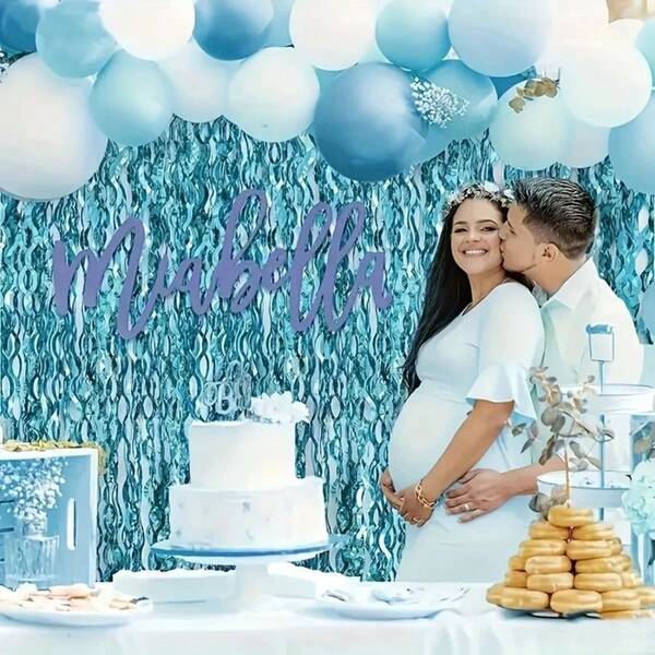 3pcs Shiny Wavy Beaded Curtain, Wavy Rain Curtain Backdrop Decor For Birthday, Wedding, Holiday Scenes, Colored Streamers