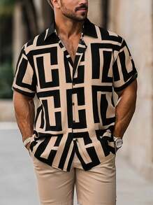 Camisa de manga corta con botones y cuello para hombres, con diseño de color de contraste, apta para uso casual, diario, trayecto, estilo callejero, tallas grandes, verano