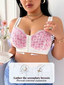 Plus Size Women Non-Wired Lace Patchwork Comfortable Everyday Bras