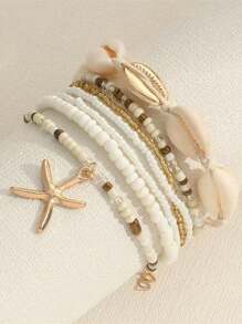 7 pièces/set Bracelet à pendentifs style bohème avec perles de coquillages et étoiles de mer pour femmes