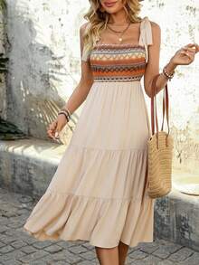 Womens Summer Maxi Dress Sleeveless Spaghetti Strap Tie Back Ruffle Tiered Flowy Dresses - White - View 2