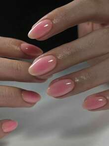 婴儿潮一代指甲 24 件短椭圆形带闪光亮片设计法式尖头按压指甲短款完美贴合亚克力假指甲套装包括：1 件果冻胶和 1 件指甲锉，婴儿潮一代指甲适合女性和女孩日常生活和派对使用指甲用品指甲