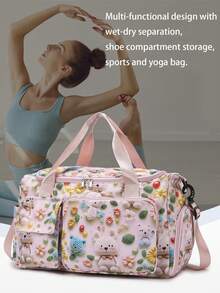 [Classic Style] Fashionable New Oxford Cloth Handbag Tote, Featuring 3D Animal Prints. This Large Capacity Travel Bag Has Versatile Functions Including Wet/Dry Separation And Independent Shoe Compartment. Suitable As Gym/Yoga Bag For Both Men And Women. Can Be Used As School/Commute Bag, Weekend Travel Bag, Overnight Bag, Or Hospital Packing Bag. - Baby Pink - View 10