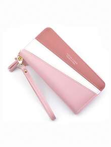 Ví cầm tay dài đa chức năng có khóa kéo đôi cho nữ Ví đơn giản cho nữ Ví dài có khóa kéo bằng da Spell Color-Block thời trang Ví đựng tiền xu có khe cắm thẻ Túi xách cho mẹ, bạn bè, đồng nghiệp Quà tặng ngày lễ - Nhiều màu - Xem 4