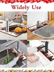 1 件 14*38 厘米圣诞厨房硅藻土垫，带圣诞树圣诞老人雪人姜饼人图案，水龙头吸水垫，浴室水龙头防溅垫，防潮防滑水龙头垫，厨房台面配件，2024 年家居圣诞装饰品