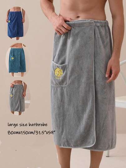 1 Pc Man's Bath Towel Robe, Bathroom Shower Wrap Adjustable, Lightweight Soft Towel Wraps, Comfortable Bathrobe, Perfect For Spa, Sauna, And Pool, Men Coral Fleece Spa Robe Bathroom Decor Summer Back To School