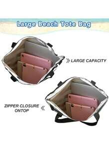 1Pc Beach Bag And Pool Bag. Has Airtight Pouch, Ton Of Pockets. Beach Tote Is Zippered, Water Repellent. Family Size Triped Waterproof Beach Tote Bag With Wet Pocket - Perfect For Pool, Gym, Grocery, And Travel, Tote Bags For Students, Multiple Compartments, Perfect For Beach, School, Work & Daily Use