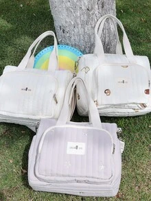 1 bolsa de mãe bordada com panda fofo, bolsa de fraldas para maternidade com grande capacidade para itens de recém-nascidos, bolsa de ombro portátil, adequada para uso diário