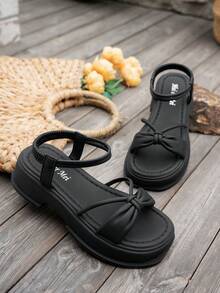 Giày sandal đế xuồng đế dày cho nữ, Giày sandal đi biển màu đen mùa hè mới cho nữ, Dép La Mã đa năng thường ngày, Giày sandal cao gót cổ điển nhẹ chống trượt cho nữ - màu đen - Xem 5