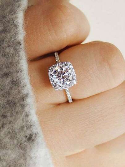 1 pièce Bague de pigeon œuf plaquée or blanc sertie de strass, bague de fiançailles élégante et romantique, cadeau de la Saint-Valentin, bague sertie de strass et de cubic zirconia pour femmes, mère, fête des mères, cadeau