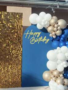 2 piezas - Letrero de fondo con "Feliz Cumpleaños" - Letrero de fieltro brillante con el monograma "Feliz Cumpleaños" para arco de globos, decoración de fondo para fiesta de cumpleaños, - Dorado - Dorado - Ver 2