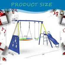 Swing Sets For Backyard, Heavy-Duty Swing And Slide Set, 440lbs 5 In 1 Outdoor Swing Set With Slide, Saucer Swing, Swing Seat, Soccer Goals And Basketball Hoop, Outdoor Playset Suitable For Kids - Nhiều màu - Xem 3