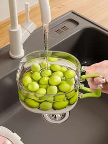 1pc 2-In-1 Double-Layer Drainage Basket, Fruit Drainage Container With Foldable Handle, Fruit And Vegetable Cleaning Bowl, 2-In-1 Easy-To-Use, Drainage Basket, Fruit Storage Basket, Vegetable Drainage Basket, Vegetable Drying, Multifunctional Food Filter