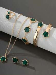 1 Set Classic Clover Necklace, Earrings & Bracelet Jewelry Set, Elegant Gift For Friends & Teenagers