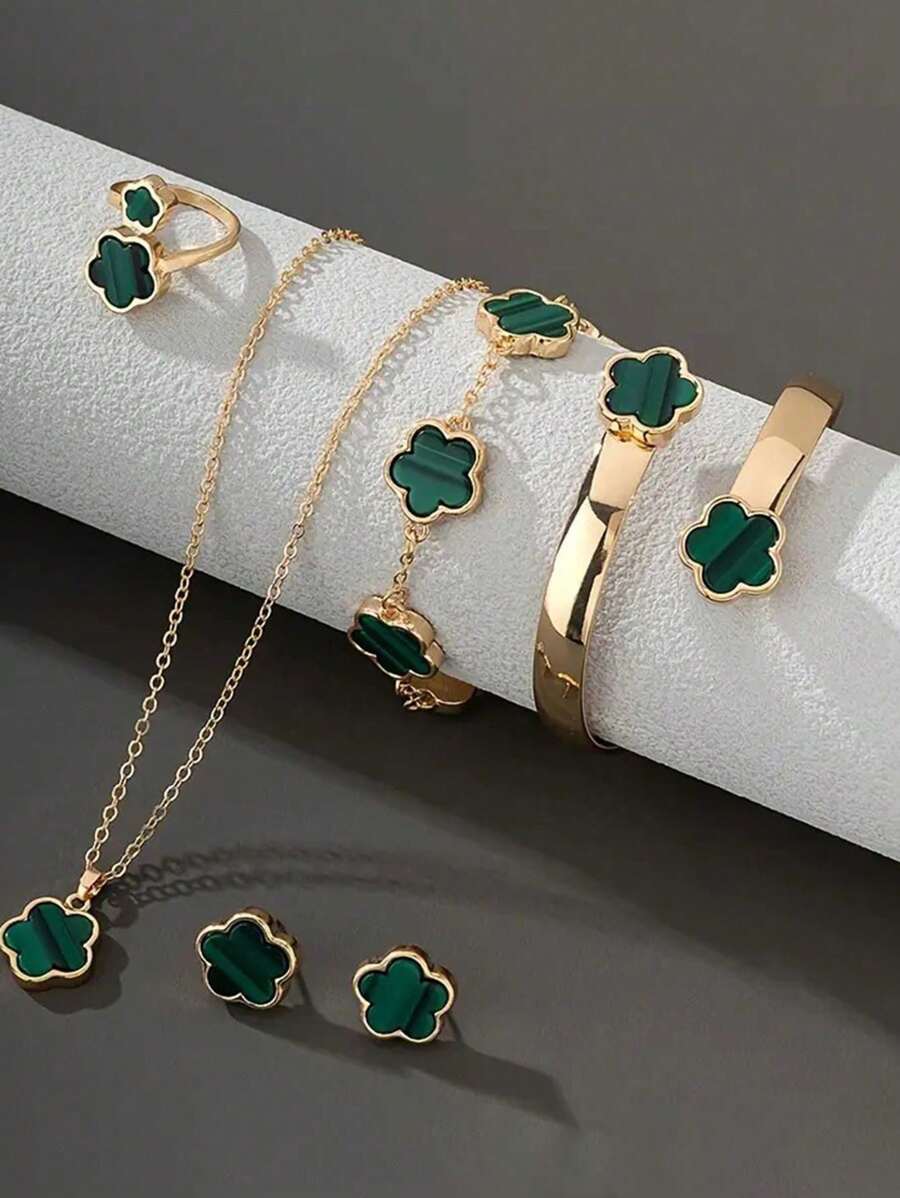 1 Set Classic Clover Necklace, Earrings & Bracelet Jewelry Set, Elegant Gift For Friends & Teenagers
