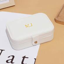 Personalized Stamped Initial Jewelry Box, Faux Leather Material, Travel Storage Box, Mother's Gift Display Box, Solid Color Travel Organizer With Lock, Can Store Rings And Accessories, Perfect Gift For Christmas, Halloween, Holiday Calendar - Multicolor - View 12