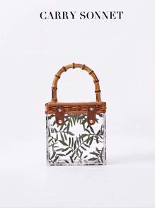 Bolso de mano de acrílico con asa de bambú y cierre de metal. En un estilo clásico retro, ideal para vacaciones, ir y venir y uso diario. Un romántico bolso cruzado cuadrado tipo caja, diseñado para mujeres. Excelente como regalo para maestros, esencial para vacaciones y viajes.