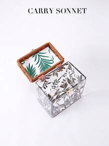 Bolso de mano de acrílico con asa de bambú y cierre de metal. En un estilo clásico retro, ideal para vacaciones, ir y venir y uso diario. Un romántico bolso cruzado cuadrado tipo caja, diseñado para mujeres. Excelente como regalo para maestros, esencial para vacaciones y viajes.