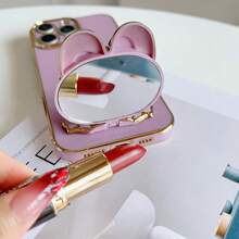 Cute Rabbit Cartoon Phone Case, Makeup Mirror Stand, Compatible With IPhone 17 6/7/8/X/XS/XR/11/12/13/14/15/16, Compatible With Samsung Galaxy S22/23/24/S25, A04/05/06/A14/A15/A16/A17/A24/A25/A34, Redmi Note 7/8/9/10/11/12/13/14/15, Redmi 9/10/12/13C/14C/15c/A5, OPPO, MOTO, Honor, HW, Realme, Reno 7 - TPU Shock-Proof Protective Case With Stand Function (6.6ft Drop Protection)