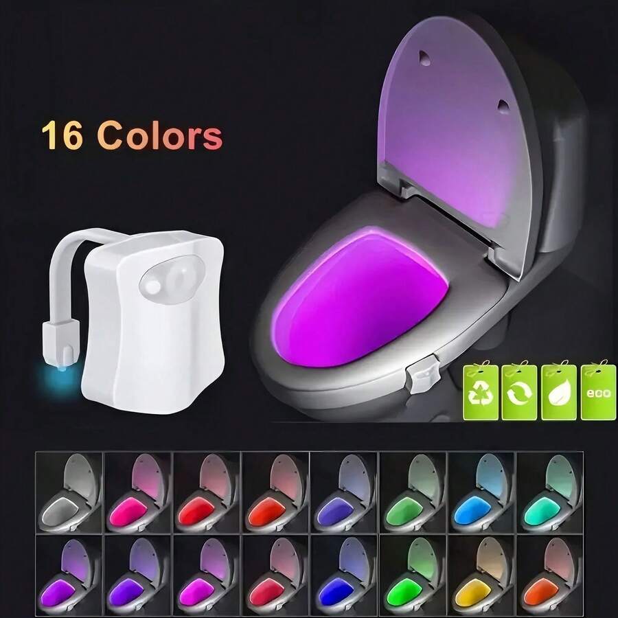 Toilet Night Light , Motion Sensor Activated LED Lamp, Fun 8/16Colors Changing Bathroom Nightlight Add On Toilet Bowl Seat, Perfect Decorating Gadget For Dad Adults Kids Toddler-Battery Not Included - Multicolor - View 1