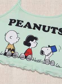 SNOOPY Authorized PEANUTS Snoopy Cute Printed Cami Top & Plaid Shorts, Sweet Summer Two Pieces Set Outfit