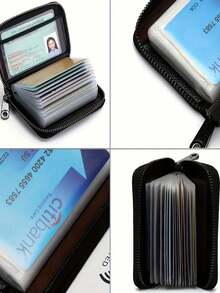 Faux Leather Card Holder | Unisex RFID-Blocking Wallet | Multi-Slot, Ultra-Slim Design With Zipper Closure | Secure & Stylish Black Minimalist Credit Card Organizer For Men And Women, Card Storage | Minimalist Design | Durable Stitching, Card Holder Wallet - Multicolor - View 4