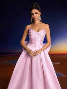 Anymoon Women's Formal Evening Dress, 3D Handmade Floral Decor, Suitable For Graduation Ceremony, Homecoming, And Wedding Occasions - Pink - View 10