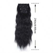afeels 24 Inch Clip-In Hair Extensions 4 Pack Black Hair Extensions Women's Long Wavy Curly Wigs Thick Double Weft Hair Extensions