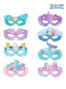 16 Pcs Mermaid Party Decorations Paper Mermaid Themed Paper Eyeglasses Summer Beach Photo Booth Props - Multicolor - View 2