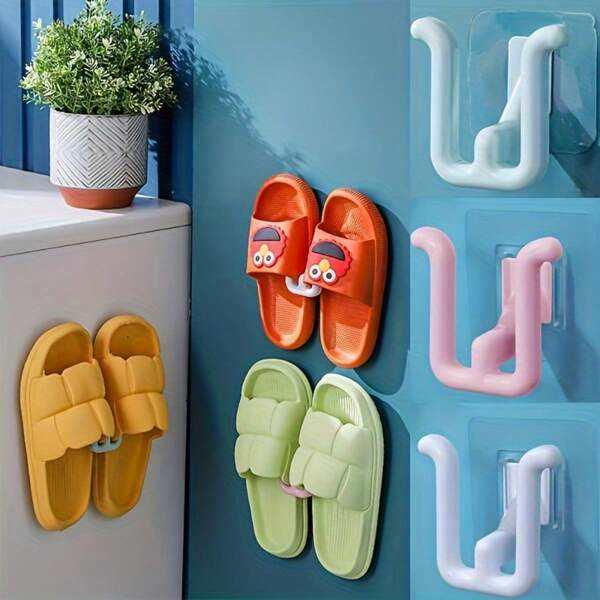4 piezas de estantes adhesivos de colores para zapatillas - Impermeables, ganchos para zapatos montados en la pared para baño, cocina y decoración del dormitorio | Ahorro de espacio, fácil de instalar - Estilo moderno, material de plástico, fácil de instalar