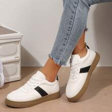 Tenis de mujer de moda con patchwork, parte superior de terciopelo, suela gruesa y cómoda para caminar - Blanco y Negro - Ver 6