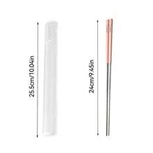 可爱水豚图案中国筷子，便携式 24 厘米 316 不锈钢防滑筷子带餐具盒，耐高温可重复使用寿司棒，耐用防霉厨房餐具，可用洗碗机清洗，适合学生和成人在家中、学校、办公室、户外露营、野餐、旅行中使用