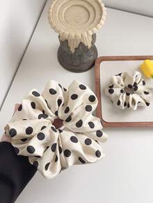 2pcs/Set Elegant Large & Regular Polka Dot Hair Scrunchies, Suitable For Women - Regular Sized Scrunchie Can Tie Ponytail, Oversized Scrunchie Can Cover Ponytail, Polka Dot Design Scrunchy Hair Ties Hairbands Head Accessories - Multicolor - View 7