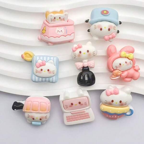 Sanrio 16pcs Sanrio Cat Glossy Resin Baking Accessories DIY Jewelry, Includes Phone Cases, Fridge Magnets, Hair Clips, Cartoon Design