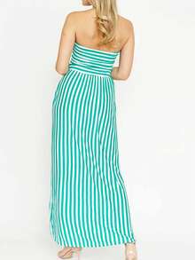 Tube Top Stripe Green Maxi Dress - 薄荷綠 - 查看 6