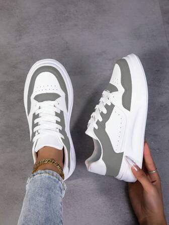 新款女士四季休闲运动鞋，白色/黑色/绿色防滑轻便运动鞋，圆头系带女鞋，适合派对、日常穿着