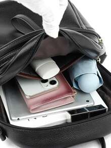 2025 New Arrival Fashionable Versatile Large Capacity Soft Leather Women Backpack, Suitable For Student, Outdoor Travel - Black - View 7