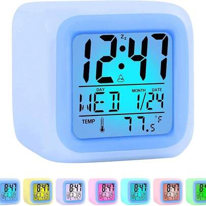 1 件学生闹钟、迷你数字电子台钟、智能 LED 显示屏、可爱多彩变色闹钟、立方体闹钟、创意家居闹钟、发光小闹钟、家居装饰、房间装饰数字时钟卧室装饰宿舍装饰返校学校装饰学校惊喜