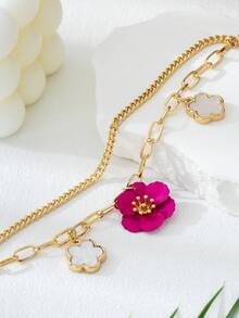 1 pieza de tobillera para mujer con colgante de bola de flores tallada de color plateado estilo vintage, adecuada para uso diario y en la playa. - Blanco - Ver 2
