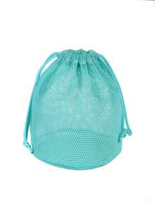1pc Drawstring Mesh Makeup Bag, Convenient Breathable Travel Toiletry Pouch, Draining Wash Bag