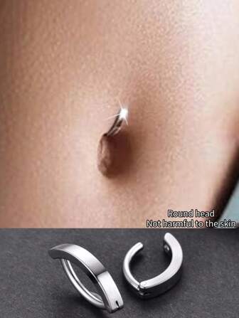 1pc Stainless Steel Plain Navel Ring, Unisex Simple & Fashionable Body Piercing Jewelry