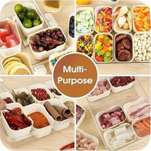 1pc Reusable 8-Compartment Snack Container With Lid And Handle, Suitable For Carrying Vegetables, Fruits And Snacks, Great For Travel, Camping And Picnics - Multicolor - View 5