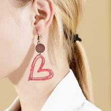 Valentine's Day Fashion Hollow Heart Wooden Dangle Earrings For Women - Multicolor - View 5