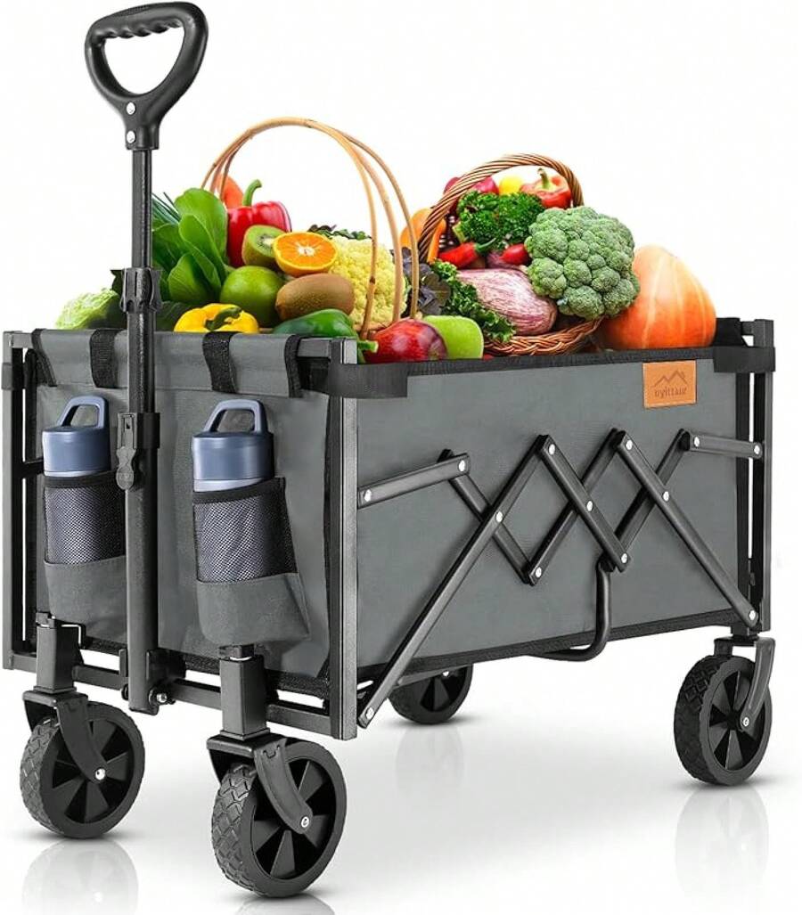 Carrito plegable con capacidad de 220 libras, ligero y portátil carrito de compras plegable con ruedas para camping, deportes, playa y compras - Gris - Ver 1