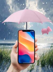 2-In-1 Pig-Shaped Phone Umbrella With Universal Suction Cup Holder | Anti-UV Sun Shade & Rainproof Cover For Smartphones | Anti-Glare Reflective Screen Protector, Portable Outdoor Travel Accessories For Camping, Workouts, Vacations (Polyester Fiber)
