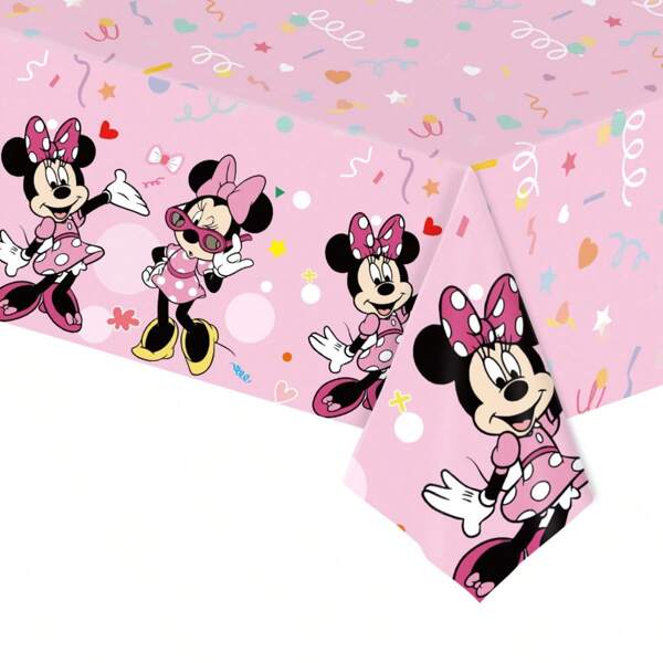 1/3/6 Peças Toalha de Mesa Descartável de Plástico PE com Tema de Desenho da Minnie Mouse Rosa para Festa de Aniversário e Evento