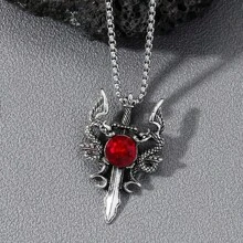 1 pieza Collar con colgante de gemelos de dragón con rubí y cristal de imitación de inspiración gótica, estética oscura adecuada para mujer y parejas