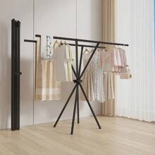 1 pièce Nouveau séchoir pliable, Fête des Mères, support à vêtements en métal moderne à double barre, grand support autoportant, design minimaliste, séchoir extérieur facile à assembler