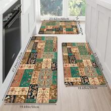 1 pieza Alfombra para cocina de estilo retro con patrón de flores patchwork, alfombra suave antideslizante lavable, absorbente y resistente al aceite para uso diario y áreas grandes del hogar