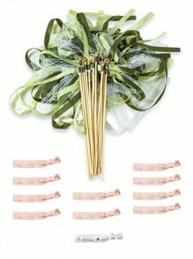 1set 10pcs Ribbon Wand Plus 11pcs Wedding Party Wristband With Triple Ribbon And Silver Bell Party Wand Party Gift Streamer Ribbon Wand Magic Fairy Wand, Wristband, Party Decoration, Party Wristband For Wedding Decoration Summer Birthday Gifts Beach Back To School School Supplies Room Decor